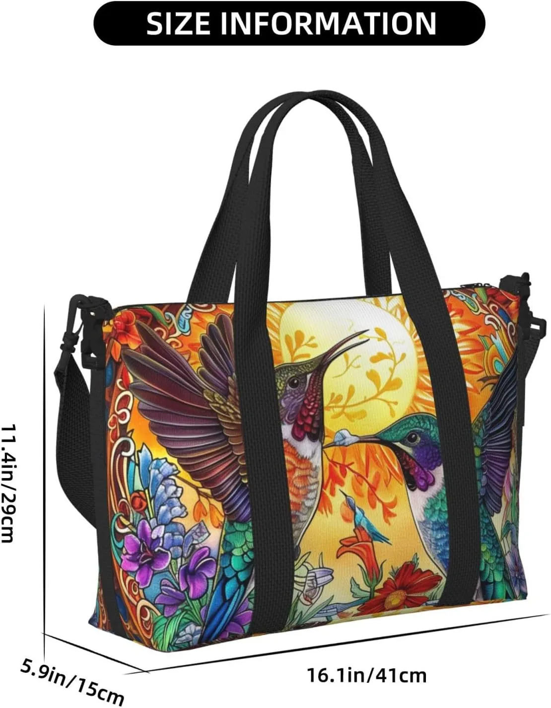 colorful two hummingbirds print Travel Duffel Bag, Sports Tote Gym Bag, Swim Pool Bag Large Shoulder Tote Bag for Beach Weekender
