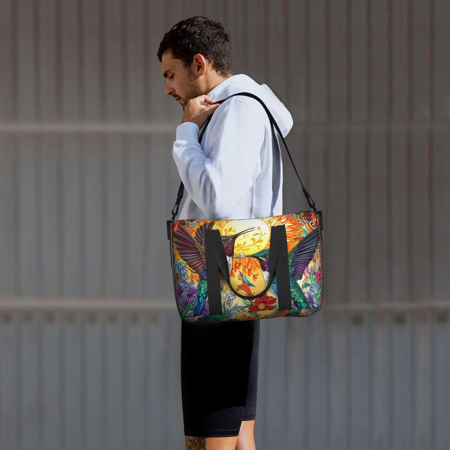 colorful two hummingbirds print Travel Duffel Bag, Sports Tote Gym Bag, Swim Pool Bag Large Shoulder Tote Bag for Beach Weekender