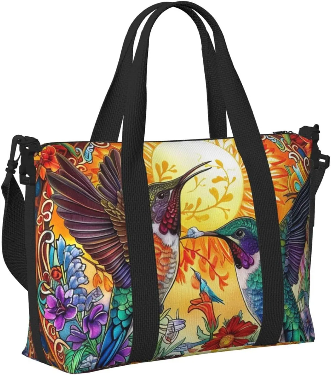 colorful two hummingbirds print Travel Duffel Bag, Sports Tote Gym Bag, Swim Pool Bag Large Shoulder Tote Bag for Beach Weekender