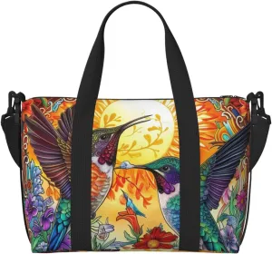 colorful two hummingbirds print Travel Duffel Bag, Sports Tote Gym Bag, Swim Pool Bag Large Shoulder Tote Bag for Beach Weekender