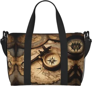 Compass and Old World Map print Womens travel bags, weekender carry on for women, sports Gym Bag, Overnight Carry on Bag