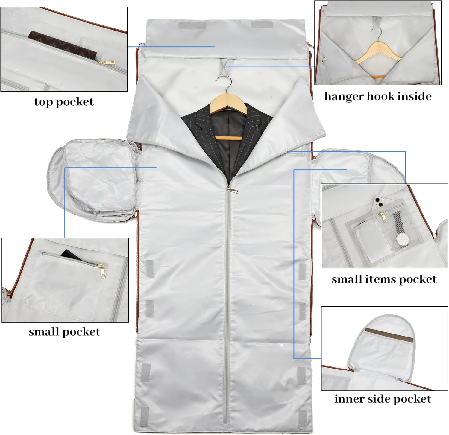 Convertible Carry On Garment Bag - Waterproof PVC Leather with Shoe & Cosmetic Compartments, 47" Wrinkle-Free Hanging System for Business Travel/Weddings, Extended Base Design (Brown)
