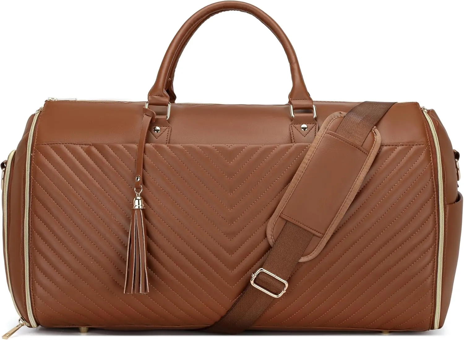Convertible Carry On Garment Bag - Waterproof PVC Leather with Shoe & Cosmetic Compartments, 47" Wrinkle-Free Hanging System for Business Travel/Weddings, Extended Base Design (Brown)