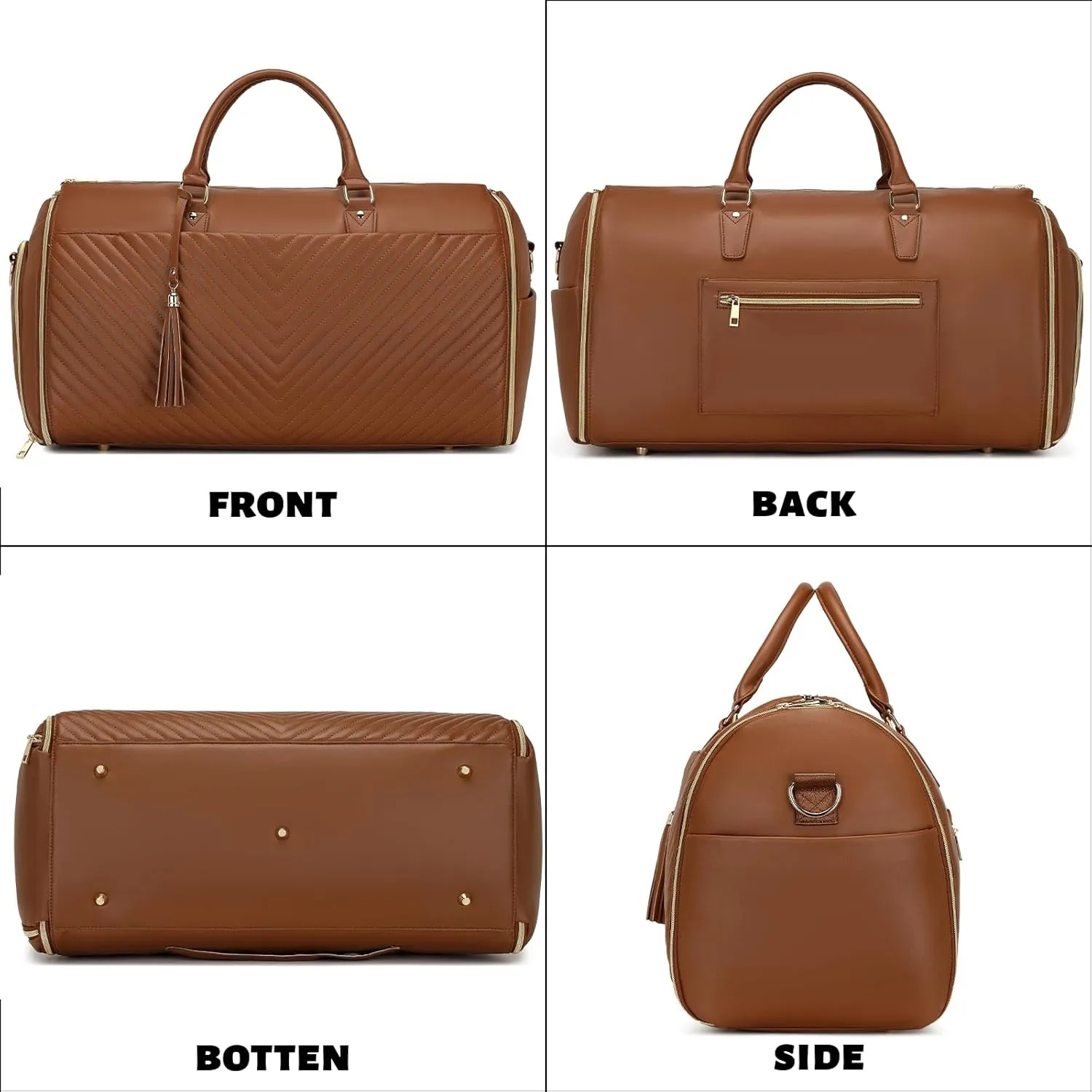 Convertible Carry On Garment Bag - Waterproof PVC Leather with Shoe & Cosmetic Compartments, 47" Wrinkle-Free Hanging System for Business Travel/Weddings, Extended Base Design (Brown)