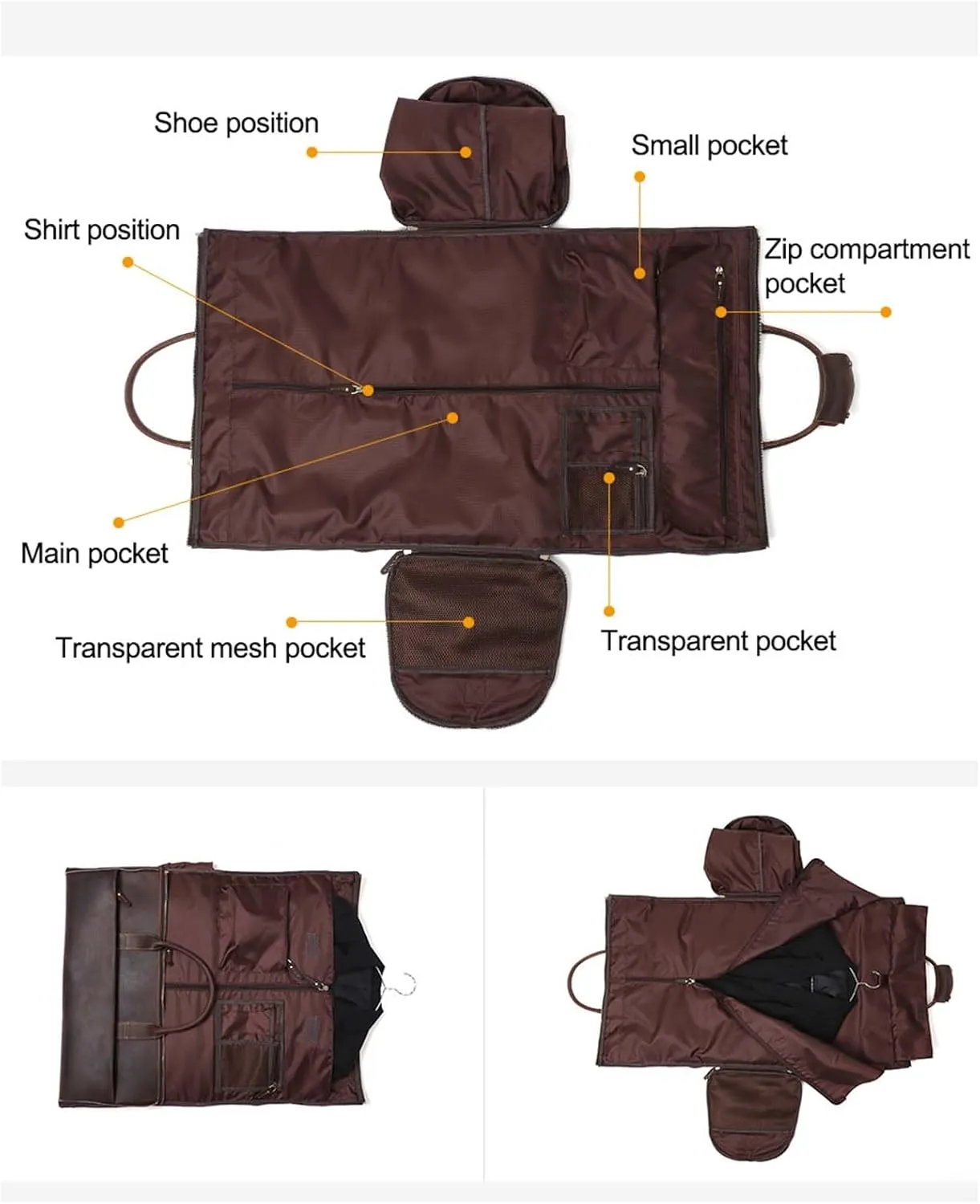 Convertible Garment Bag with Shoes Compartment Full Grain Leather Carry on Duffle Bag for Men Women Hanging Weekender Business Suitcase for Travel Suit Coffee