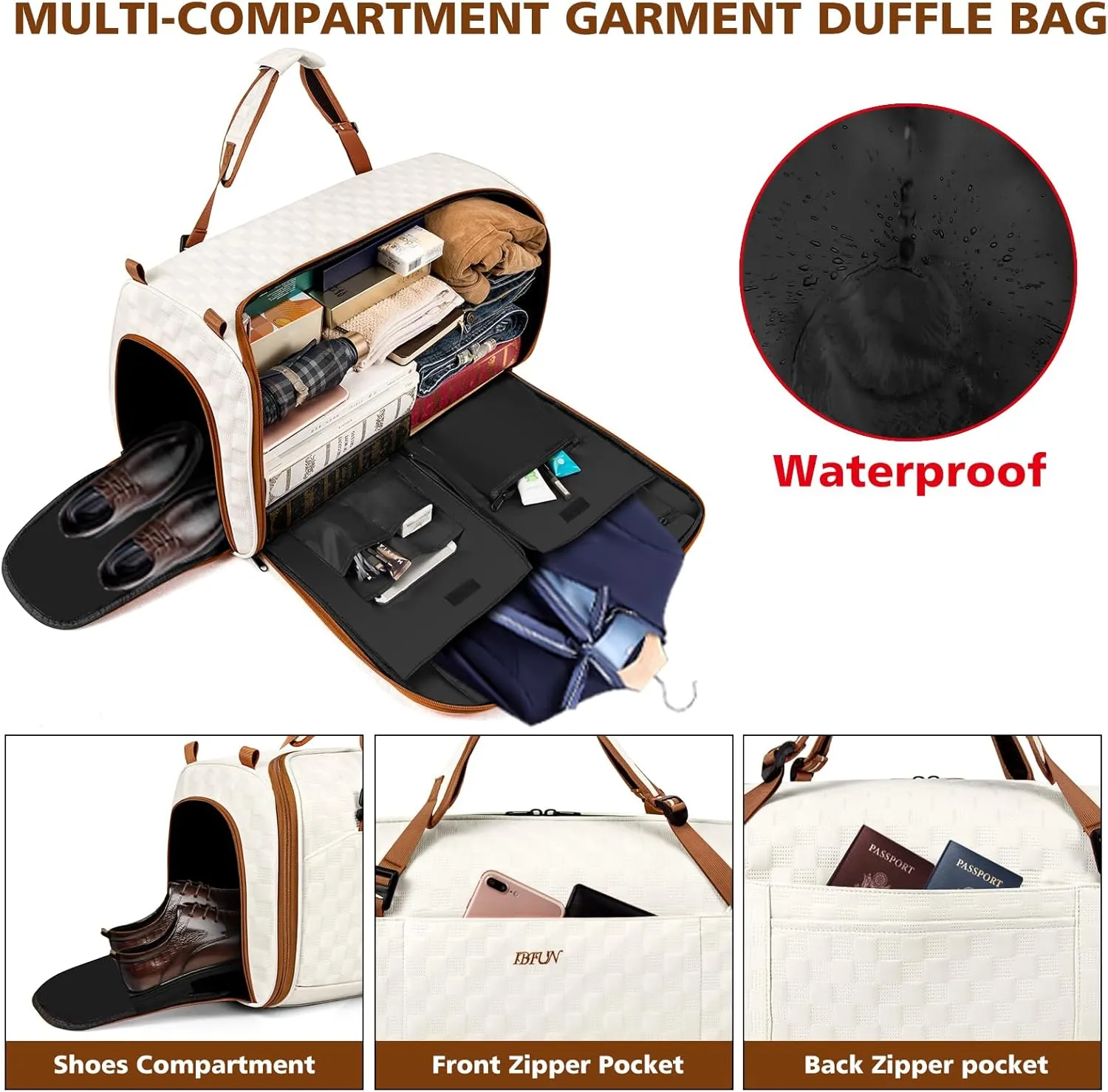 Convertible Garment Bags for Travel - Carry on Garment Duffle Bag with Backpack Straps for Men Women, 4 in 1 Large Travel Duffel Bags with Shoes Compartment