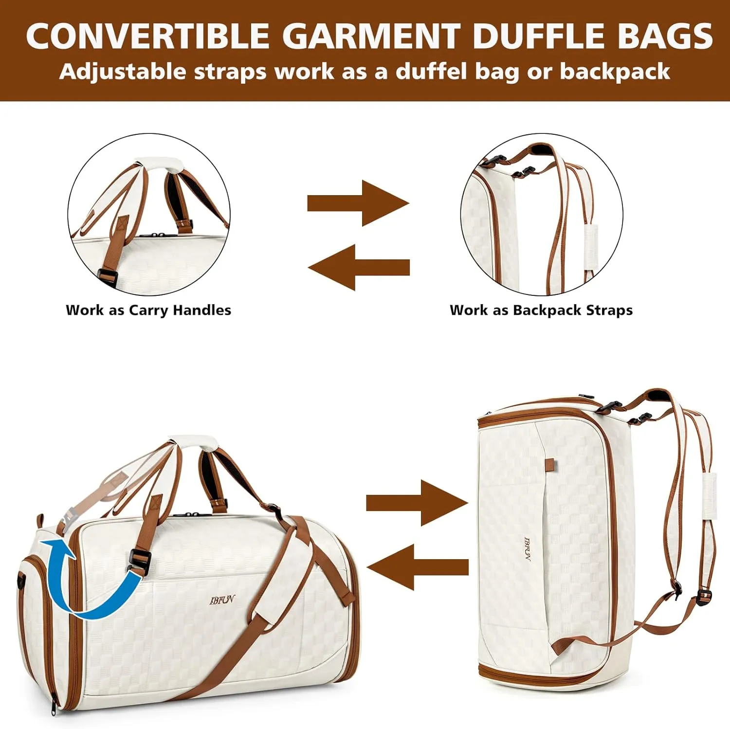 Convertible Garment Bags for Travel - Carry on Garment Duffle Bag with Backpack Straps for Men Women, 4 in 1 Large Travel Duffel Bags with Shoes Compartment