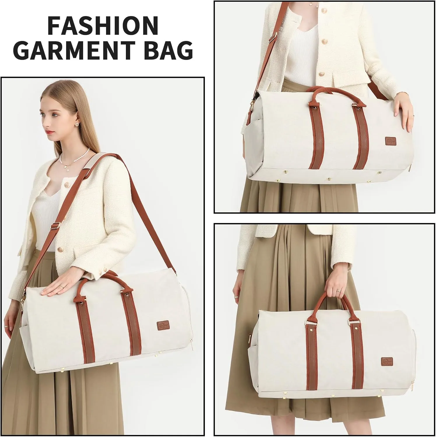 Convertible Garment Bags for Travel,Carry On Garment Bag for Women Large Duffle Bag with Shoe Pouch-2 in 1 Hanging Suitcase Suit Bag for Women Travel Duffle Bags Garment Bag Gifts Beige