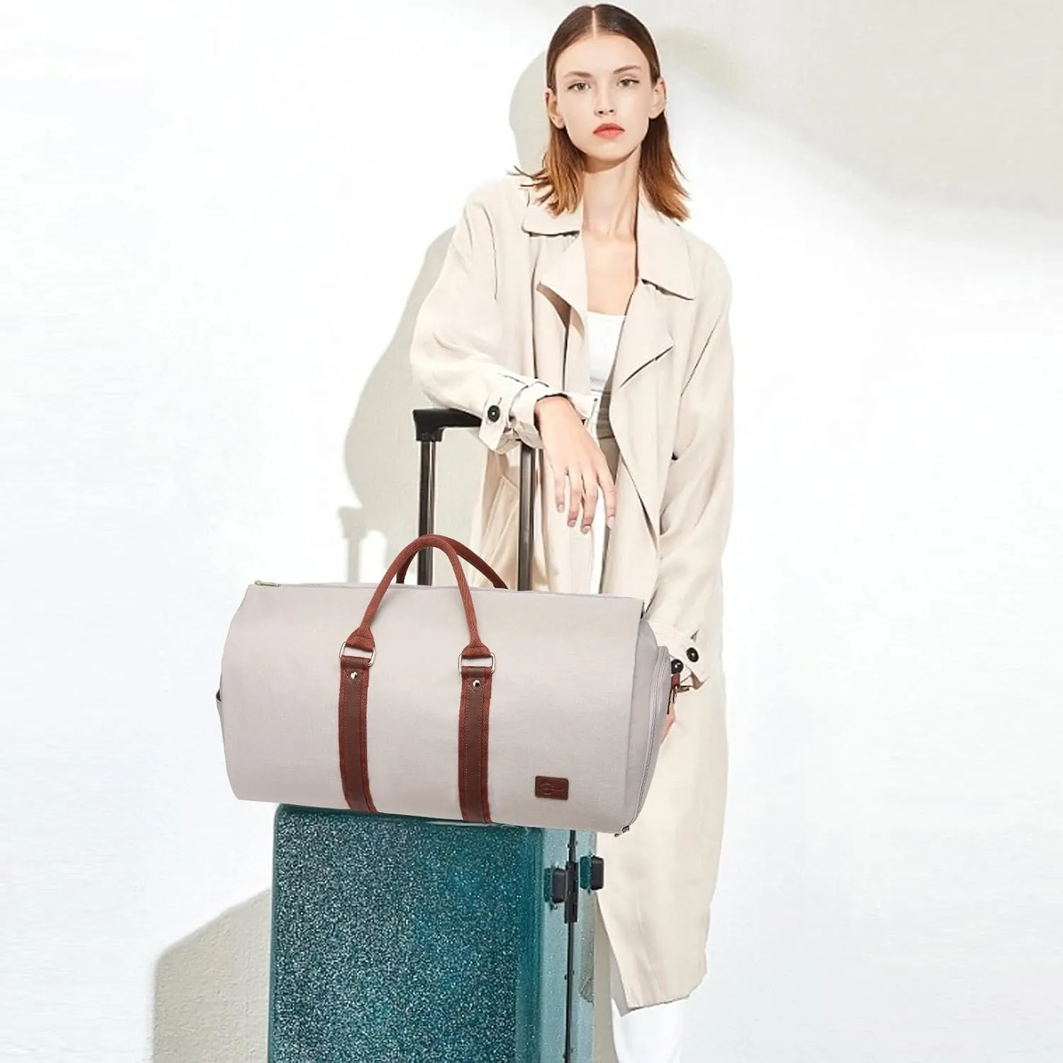 Convertible Garment Bags for Travel,Carry On Garment Bag for Women Large Duffle Bag with Shoe Pouch-2 in 1 Hanging Suitcase Suit Bag for Women Travel Duffle Bags Garment Bag Gifts Beige