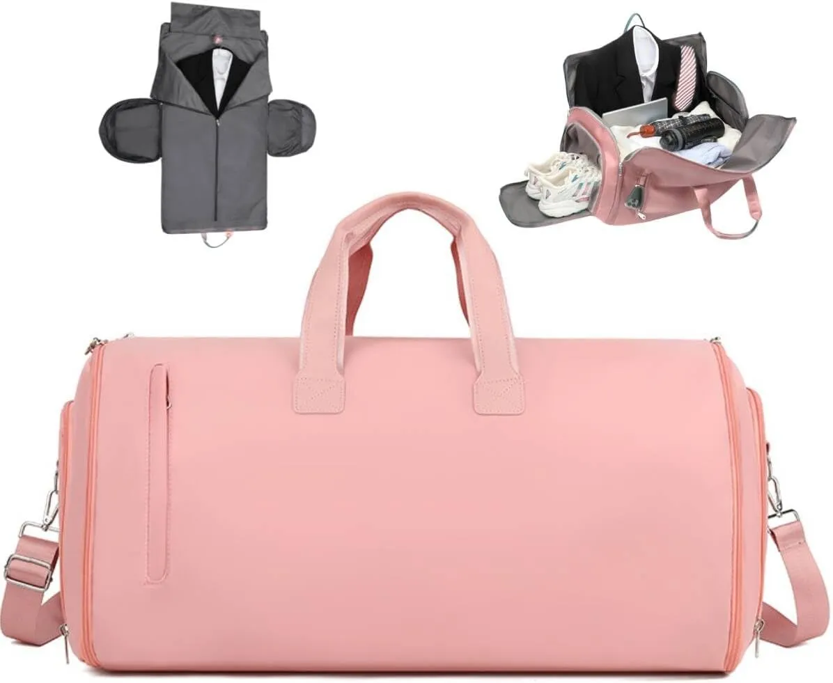 Convertible Garment Duffel Bag, 57L Garment Travel Bag for Women, Garment Duffle Bags for Travel, Suit Carry on Garment Bag for Travel (Pink)
