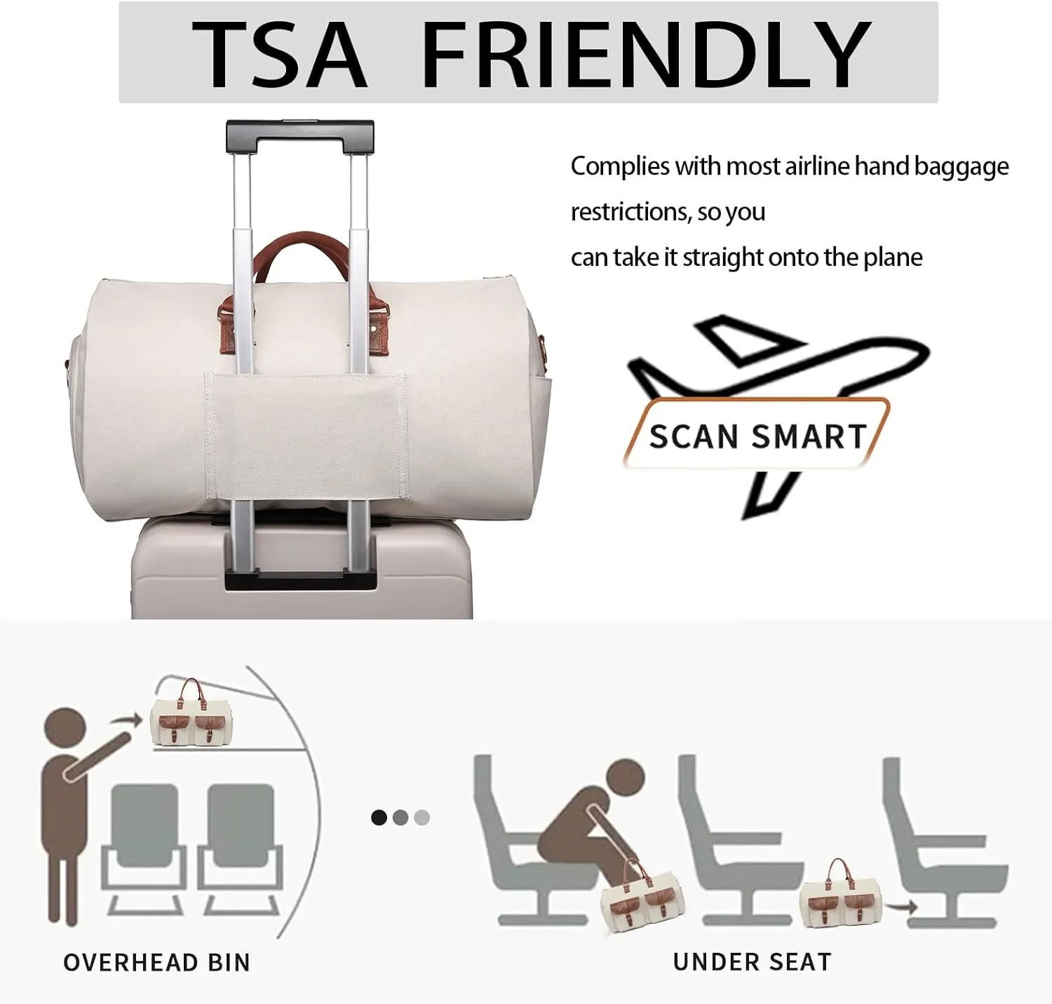 Convertible Garment Travel Bag,Overnight Bag Women Duffle Bag with Shoe Pouch 2 in 1 Hanging Cloting Suit Luggage
