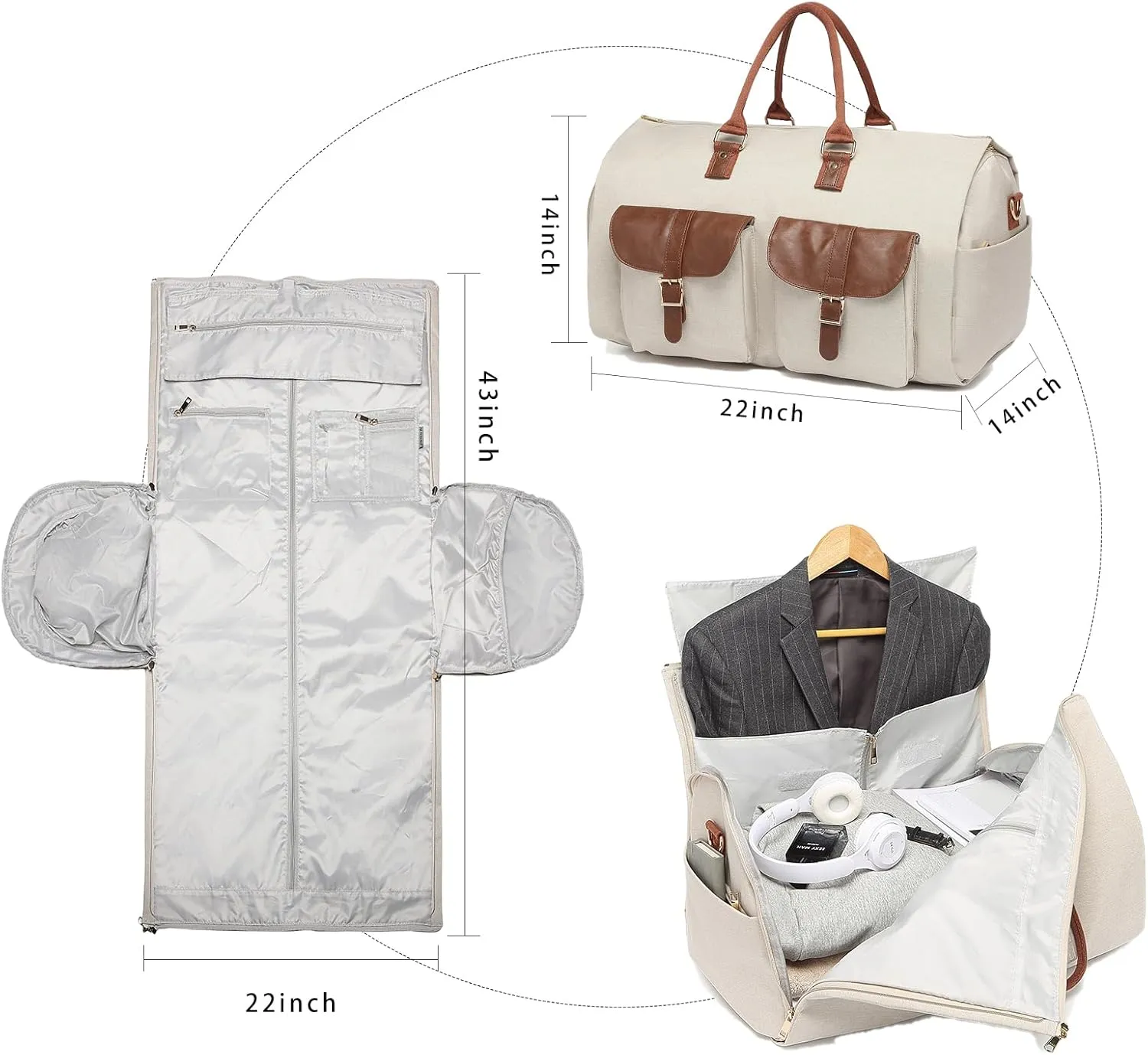 Convertible Garment Travel Bag,Overnight Bag Women Duffle Bag with Shoe Pouch 2 in 1 Hanging Cloting Suit Luggage