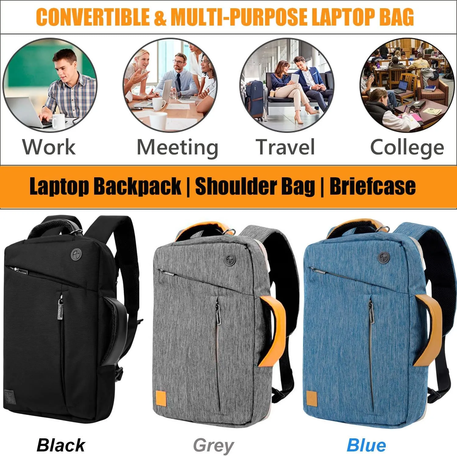 Convertible Laptop Messenger Shoulder Bag 13 14 15 15.6 16 17 17.3 Inch for Men Women