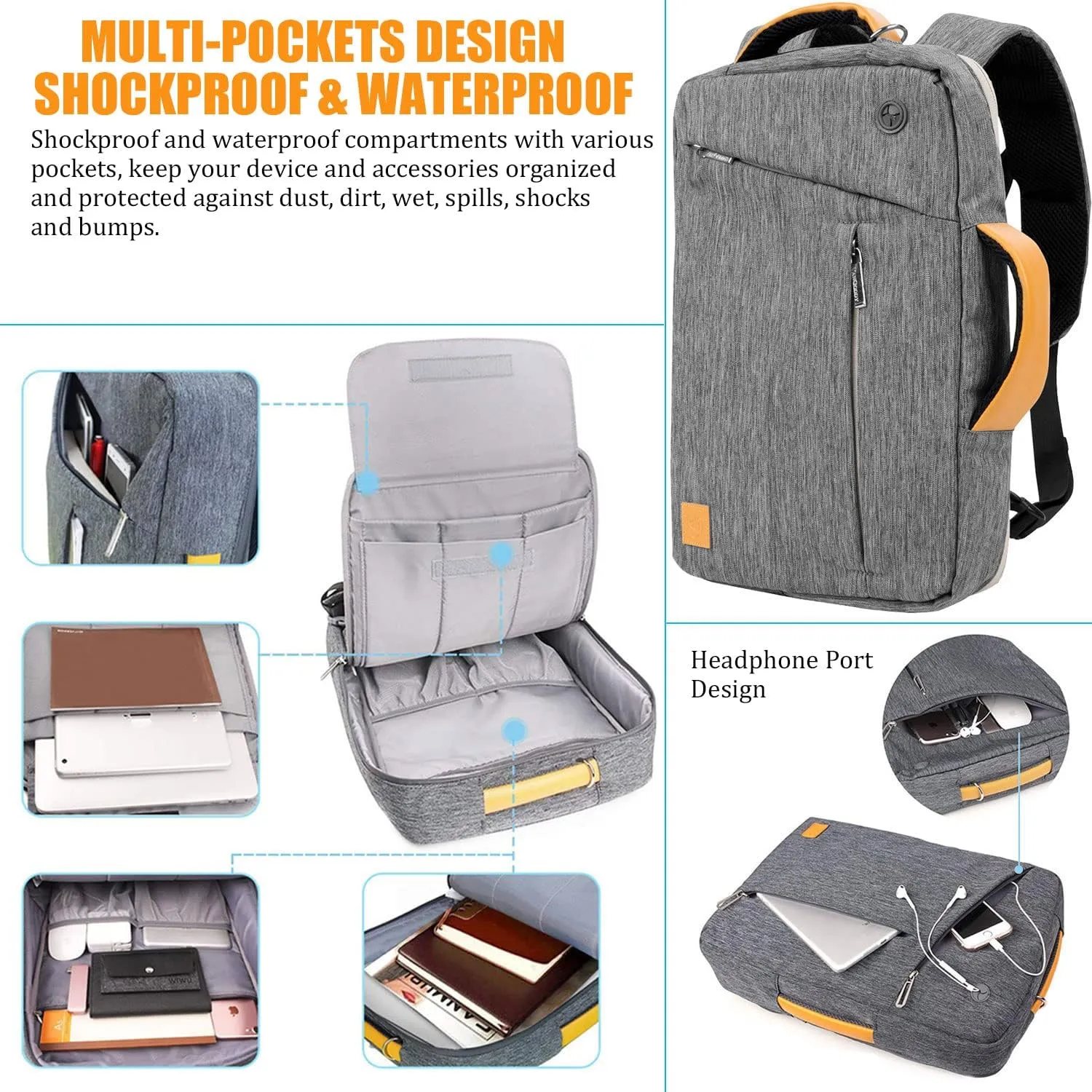 Convertible Laptop Messenger Shoulder Bag 13 14 15 15.6 16 17 17.3 Inch for Men Women