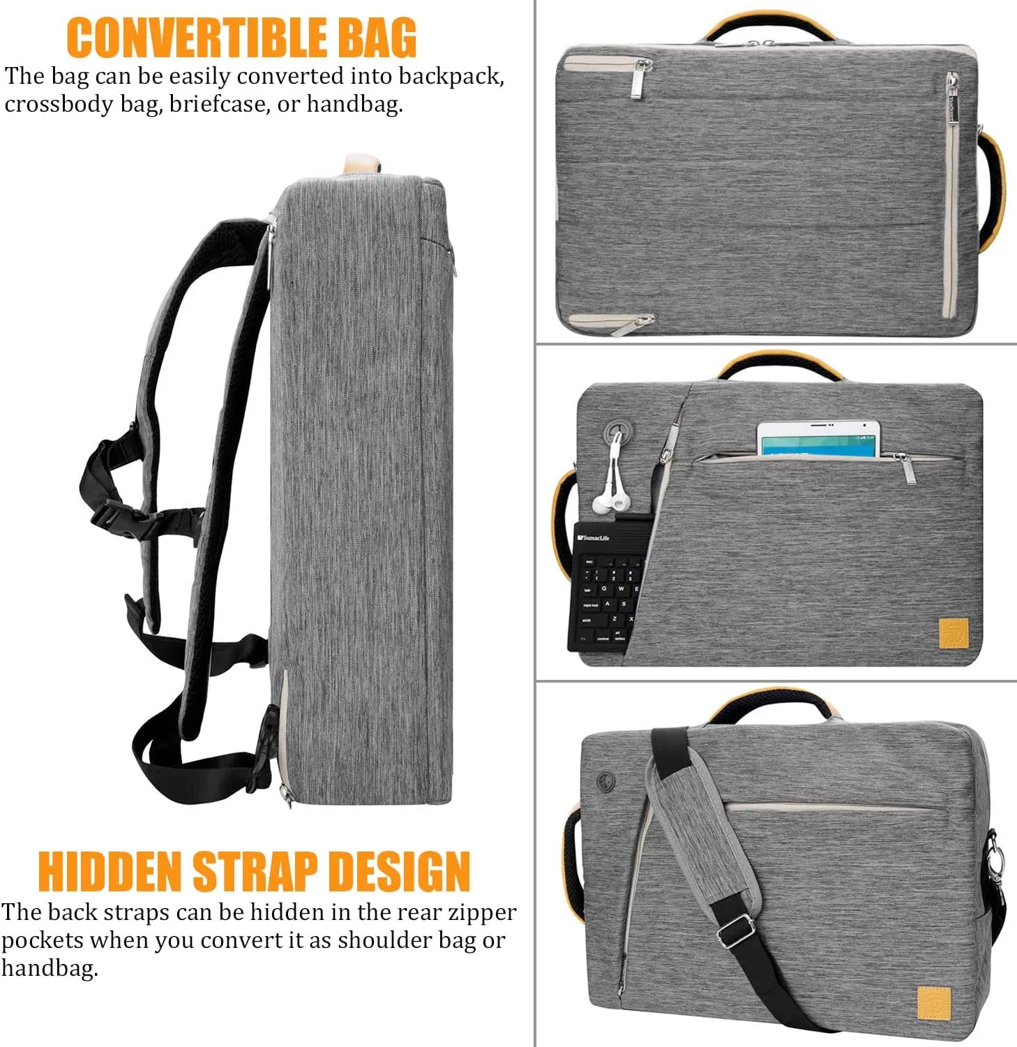 Convertible Laptop Shoulder Bag 13 14 15 15.6 17.3 Inch for Men Women Business Travel