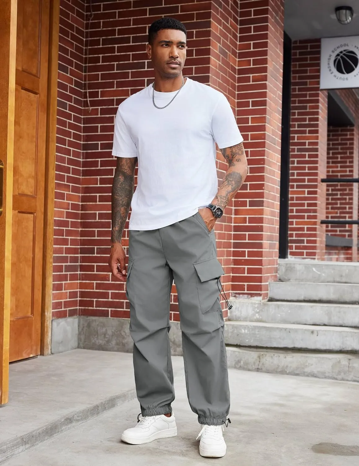 COOFANDY Men's Baggy Cargo Pants Trendy Casual Parachute Pant Loose Fit Harem Joggers with Pockets
