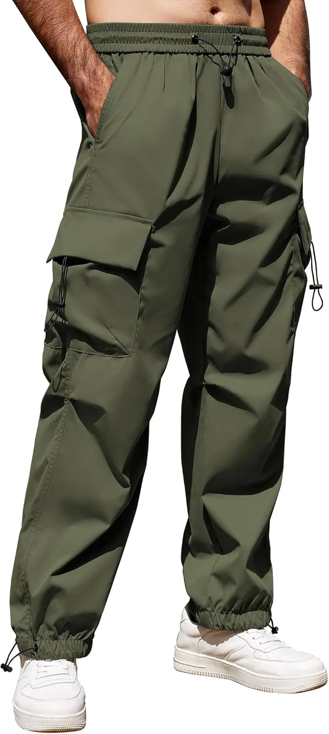 COOFANDY Men's Baggy Cargo Pants Trendy Casual Parachute Pant Loose Fit Harem Joggers with Pockets