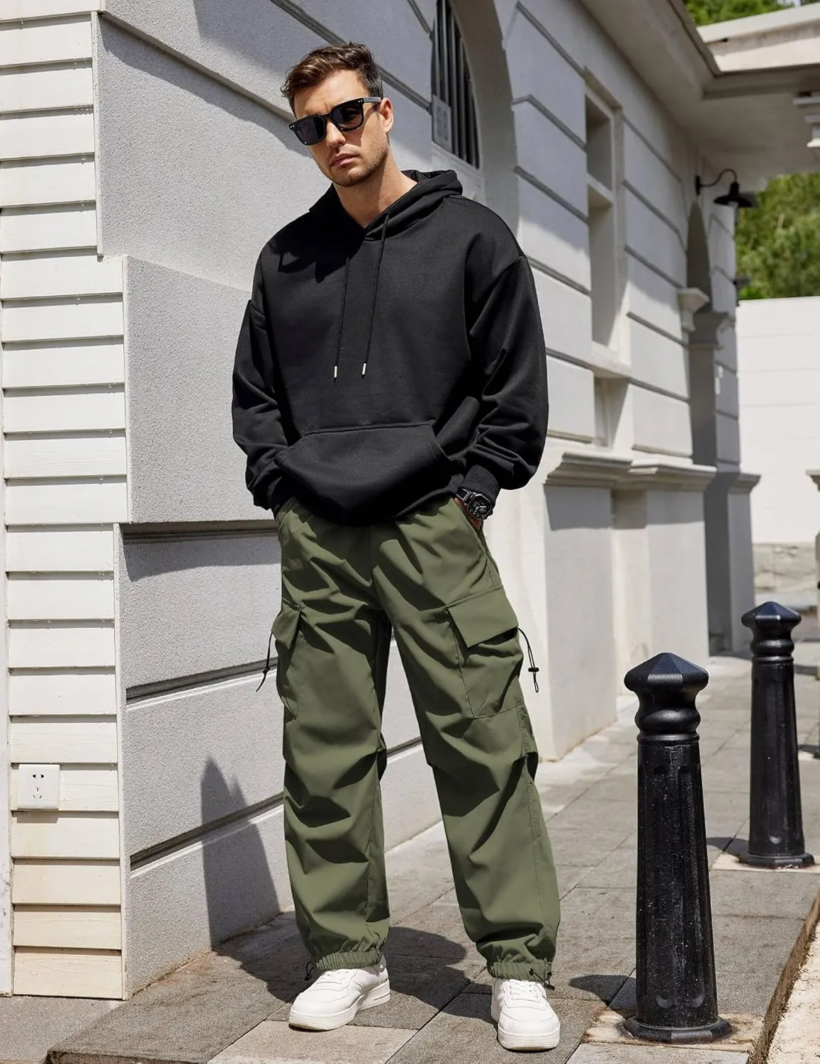 COOFANDY Men's Baggy Cargo Pants Trendy Casual Parachute Pant Loose Fit Harem Joggers with Pockets