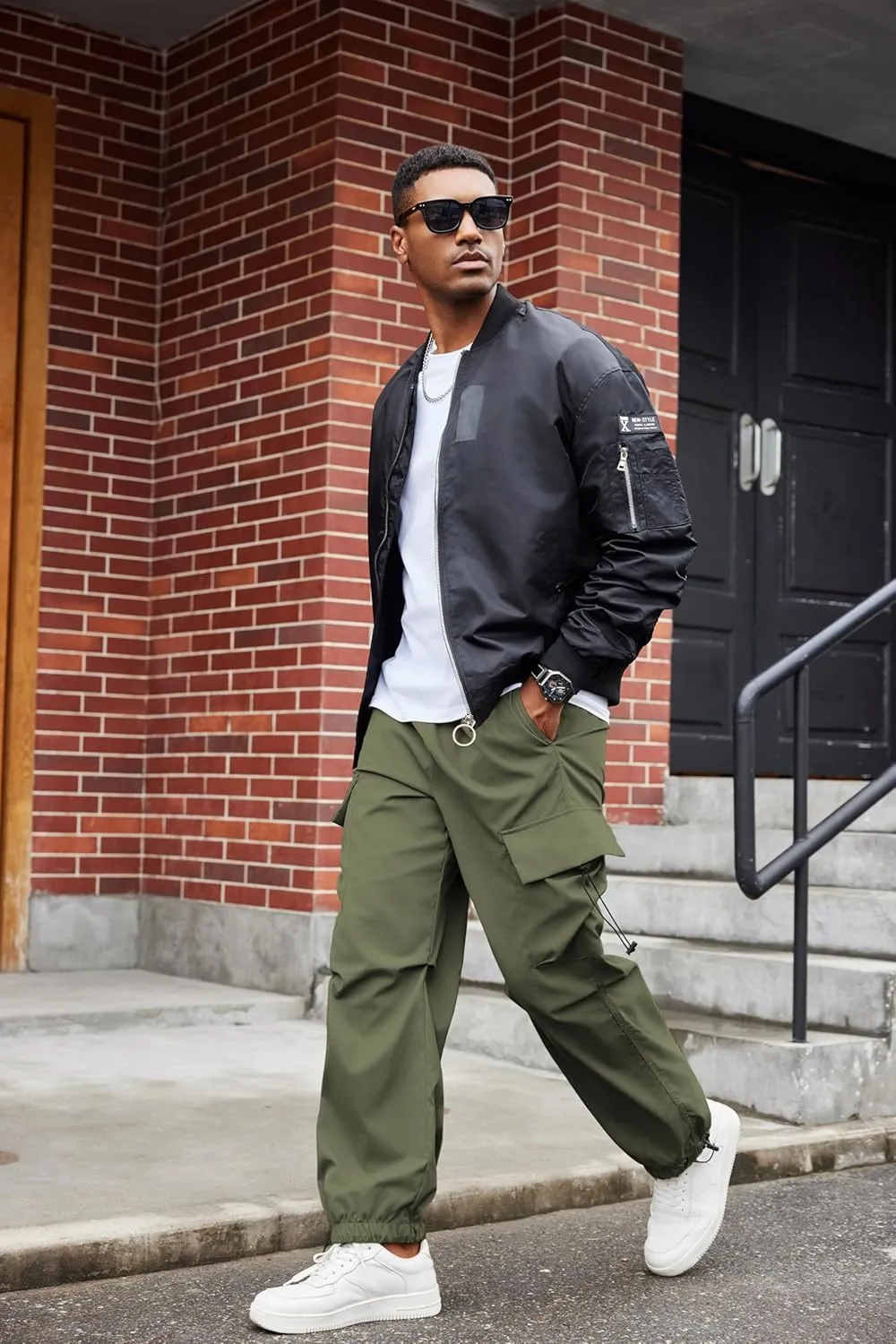 COOFANDY Men's Baggy Cargo Pants Trendy Casual Parachute Pant Loose Fit Harem Joggers with Pockets