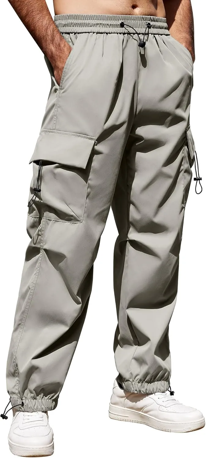 COOFANDY Men's Baggy Cargo Pants Trendy Casual Parachute Pant Loose Fit Harem Joggers with Pockets