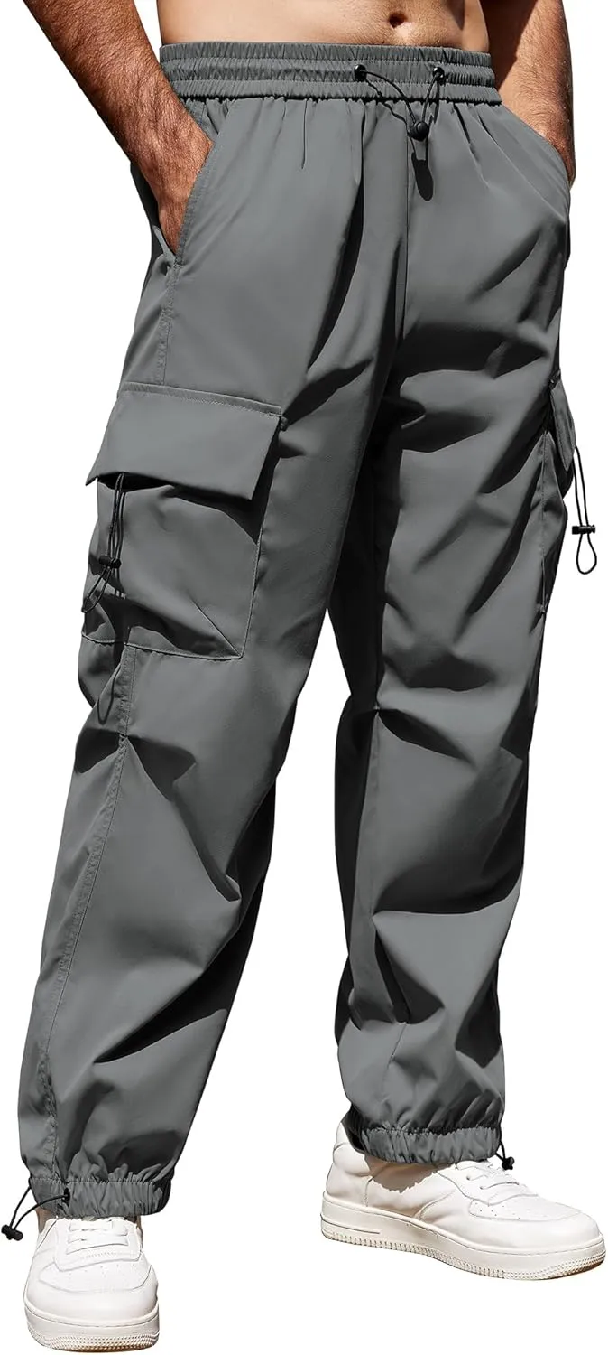 COOFANDY Men's Baggy Cargo Pants Trendy Casual Parachute Pant Loose Fit Harem Joggers with Pockets
