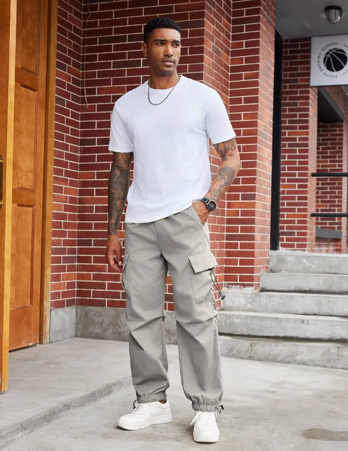 COOFANDY Men's Baggy Cargo Pants Trendy Casual Parachute Pant Loose Fit Harem Joggers with Pockets