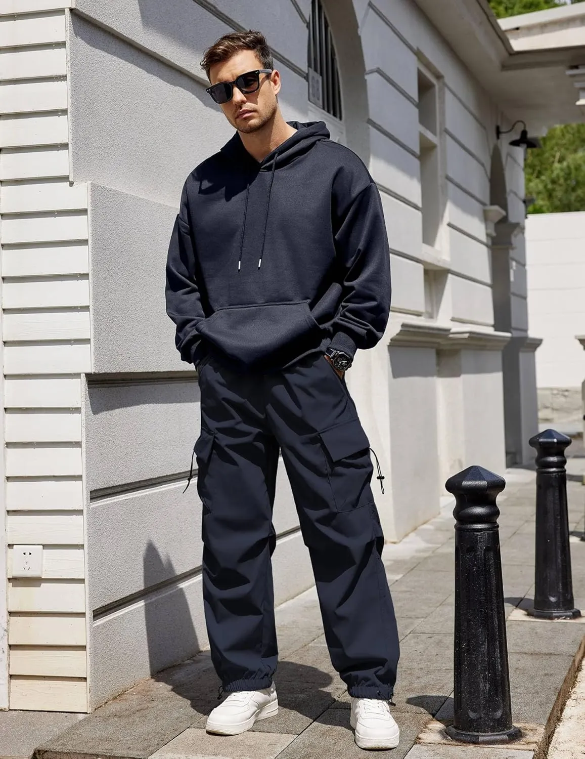 COOFANDY Men's Baggy Cargo Pants Trendy Casual Parachute Pant Loose Fit Harem Joggers with Pockets