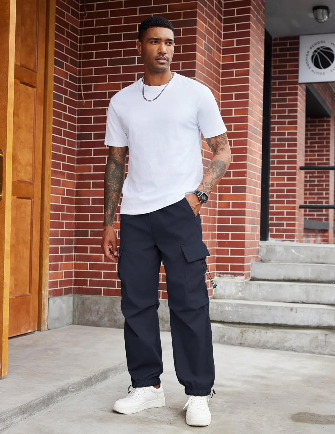 COOFANDY Men's Baggy Cargo Pants Trendy Casual Parachute Pant Loose Fit Harem Joggers with Pockets
