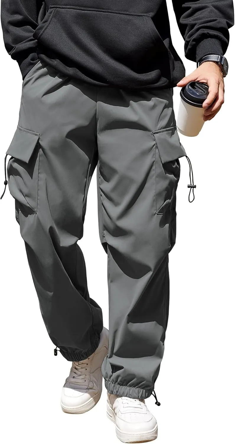 COOFANDY Men's Baggy Cargo Pants Trendy Casual Parachute Pant Loose Fit Harem Joggers with Pockets
