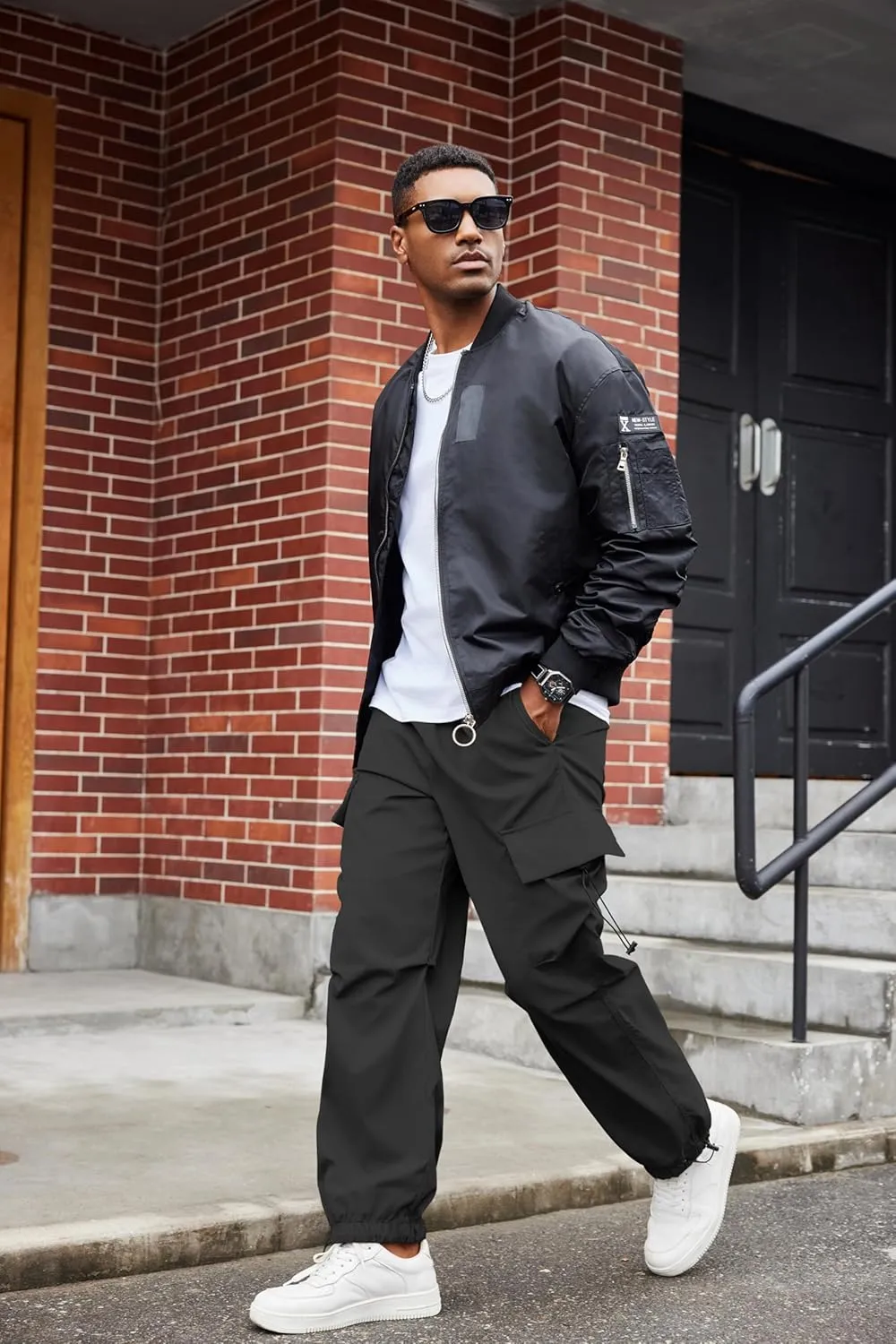 COOFANDY Men's Baggy Cargo Pants Trendy Casual Parachute Pant Loose Fit Harem Joggers with Pockets