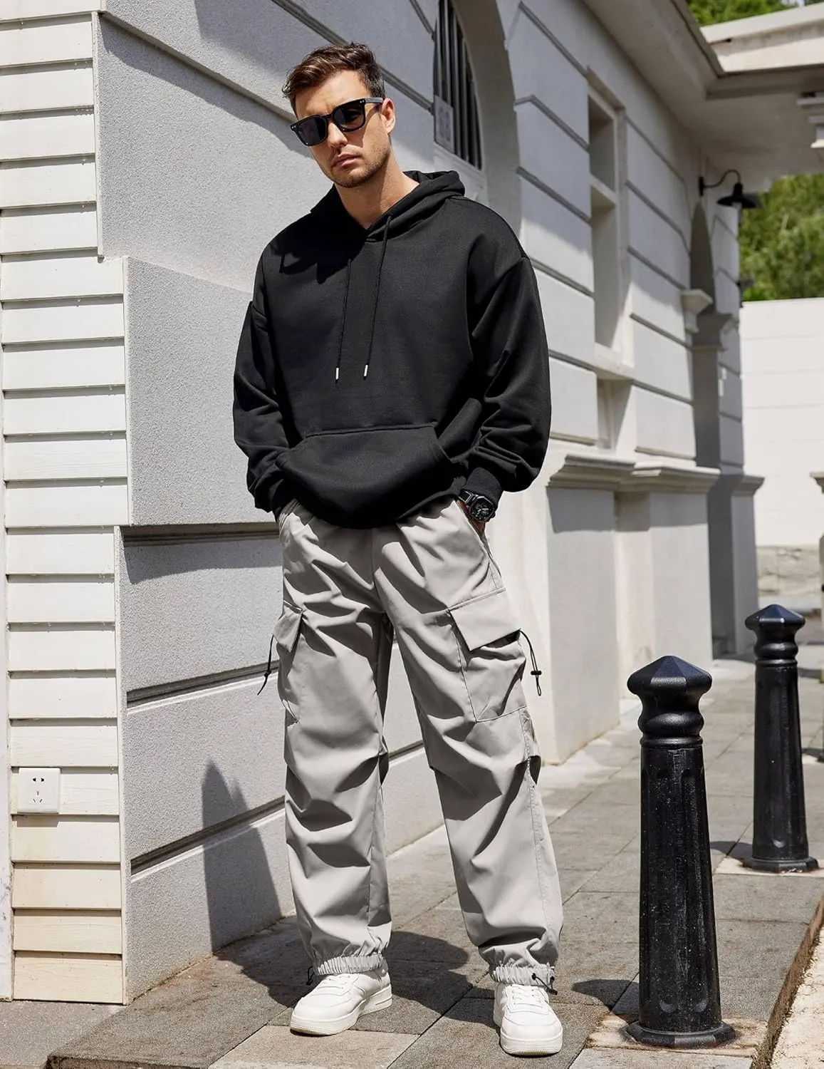 COOFANDY Men's Baggy Cargo Pants Trendy Casual Parachute Pant Loose Fit Harem Joggers with Pockets