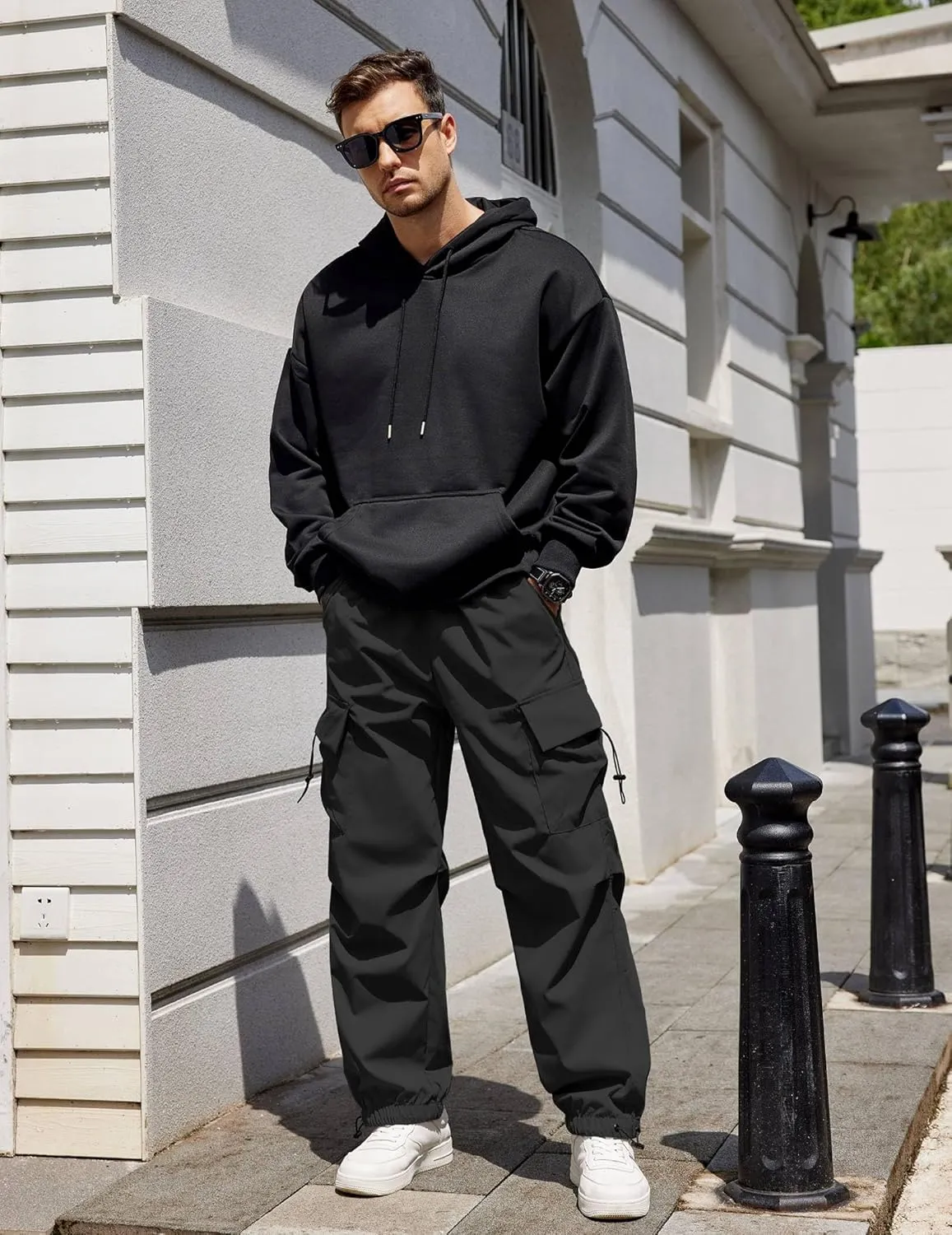 COOFANDY Men's Baggy Cargo Pants Trendy Casual Parachute Pant Loose Fit Harem Joggers with Pockets