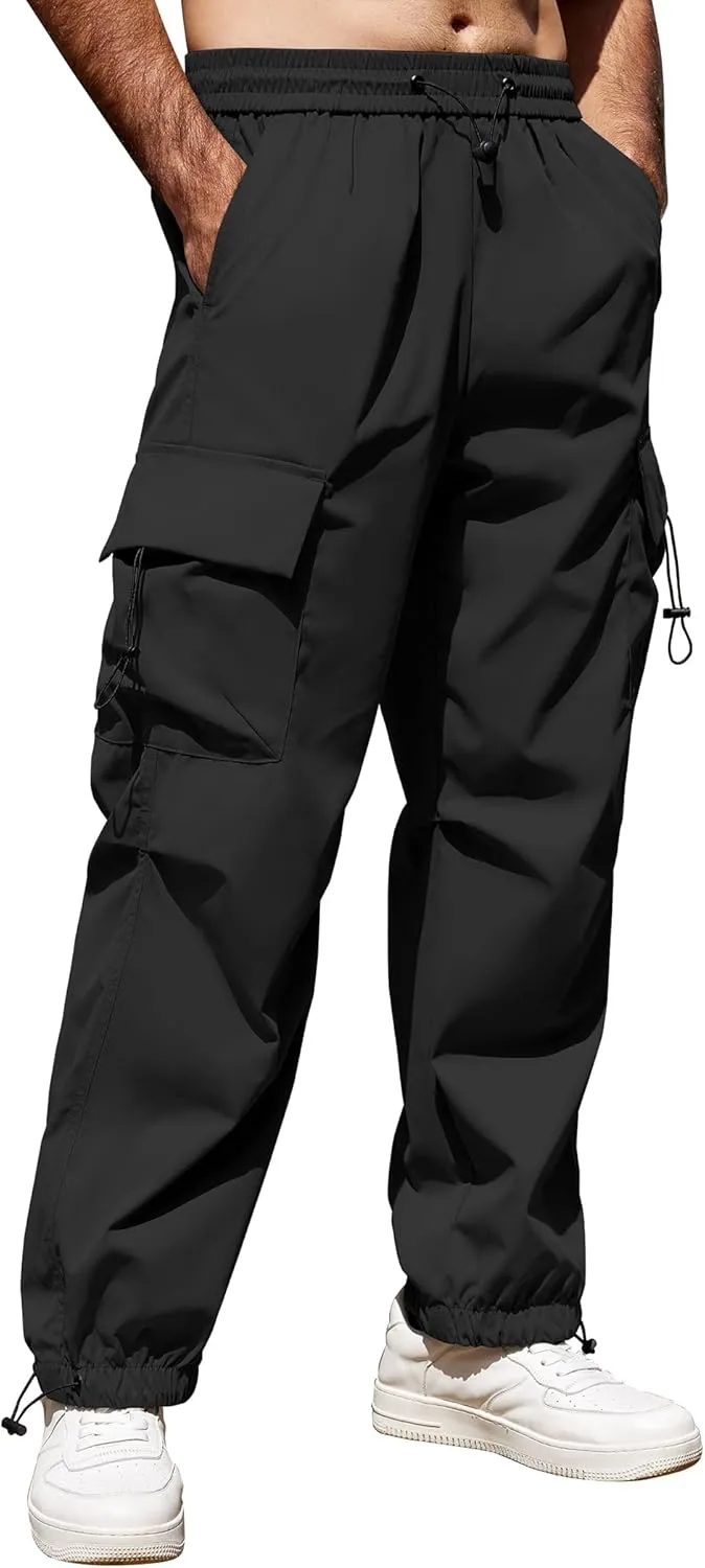 COOFANDY Men's Baggy Cargo Pants Trendy Casual Parachute Pant Loose Fit Harem Joggers with Pockets