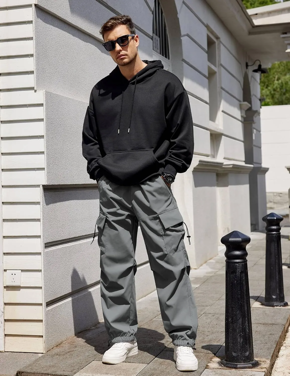 COOFANDY Men's Baggy Cargo Pants Trendy Casual Parachute Pant Loose Fit Harem Joggers with Pockets