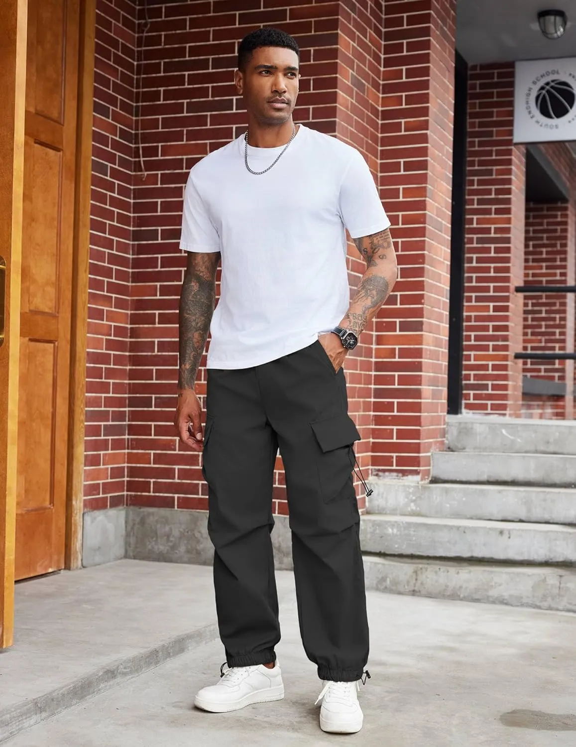 COOFANDY Men's Baggy Cargo Pants Trendy Casual Parachute Pant Loose Fit Harem Joggers with Pockets