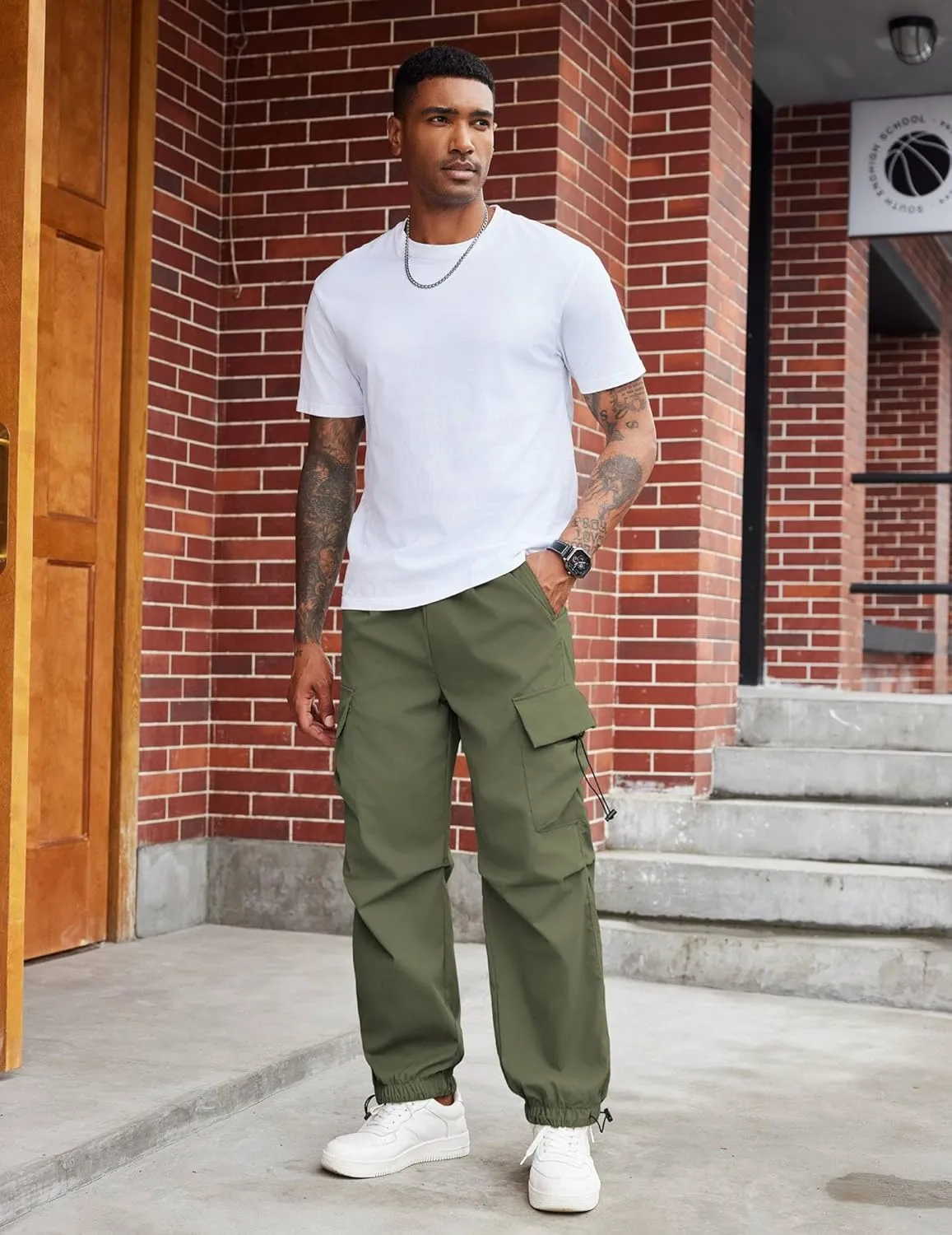 COOFANDY Men's Baggy Cargo Pants Trendy Casual Parachute Pant Loose Fit Harem Joggers with Pockets