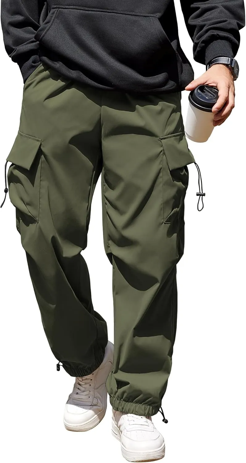 COOFANDY Men's Baggy Cargo Pants Trendy Casual Parachute Pant Loose Fit Harem Joggers with Pockets