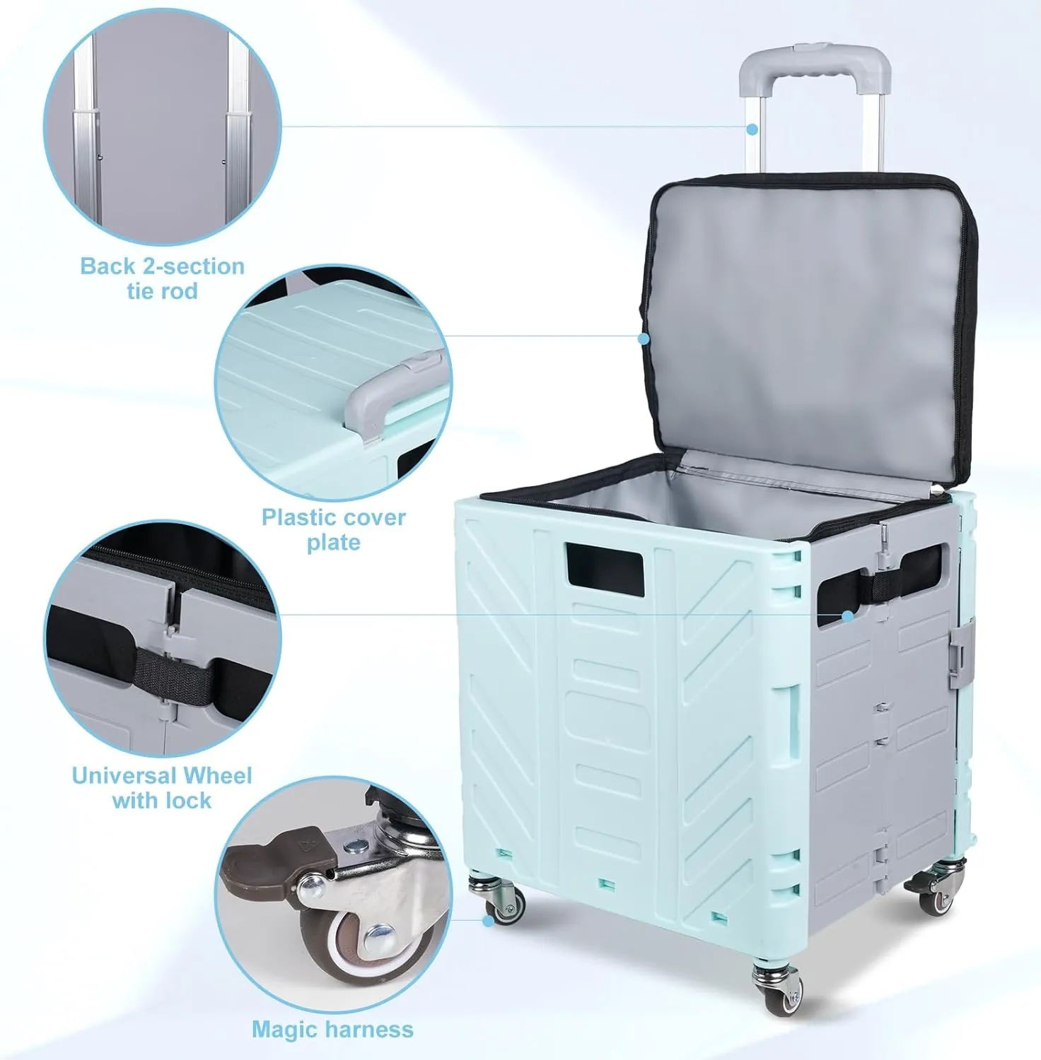 Cooler Bag Wheeled，Large Insulated Rolling Cooler Collapsible Leakproof Portable Hard Framed Ice Packs for Camping Picnic Beach Travel