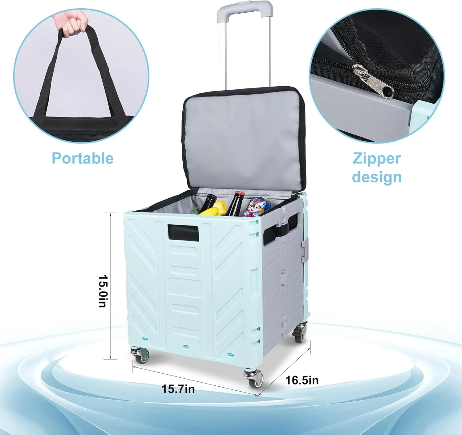 Cooler Bag Wheeled，Large Insulated Rolling Cooler Collapsible Leakproof Portable Hard Framed Ice Packs for Camping Picnic Beach Travel