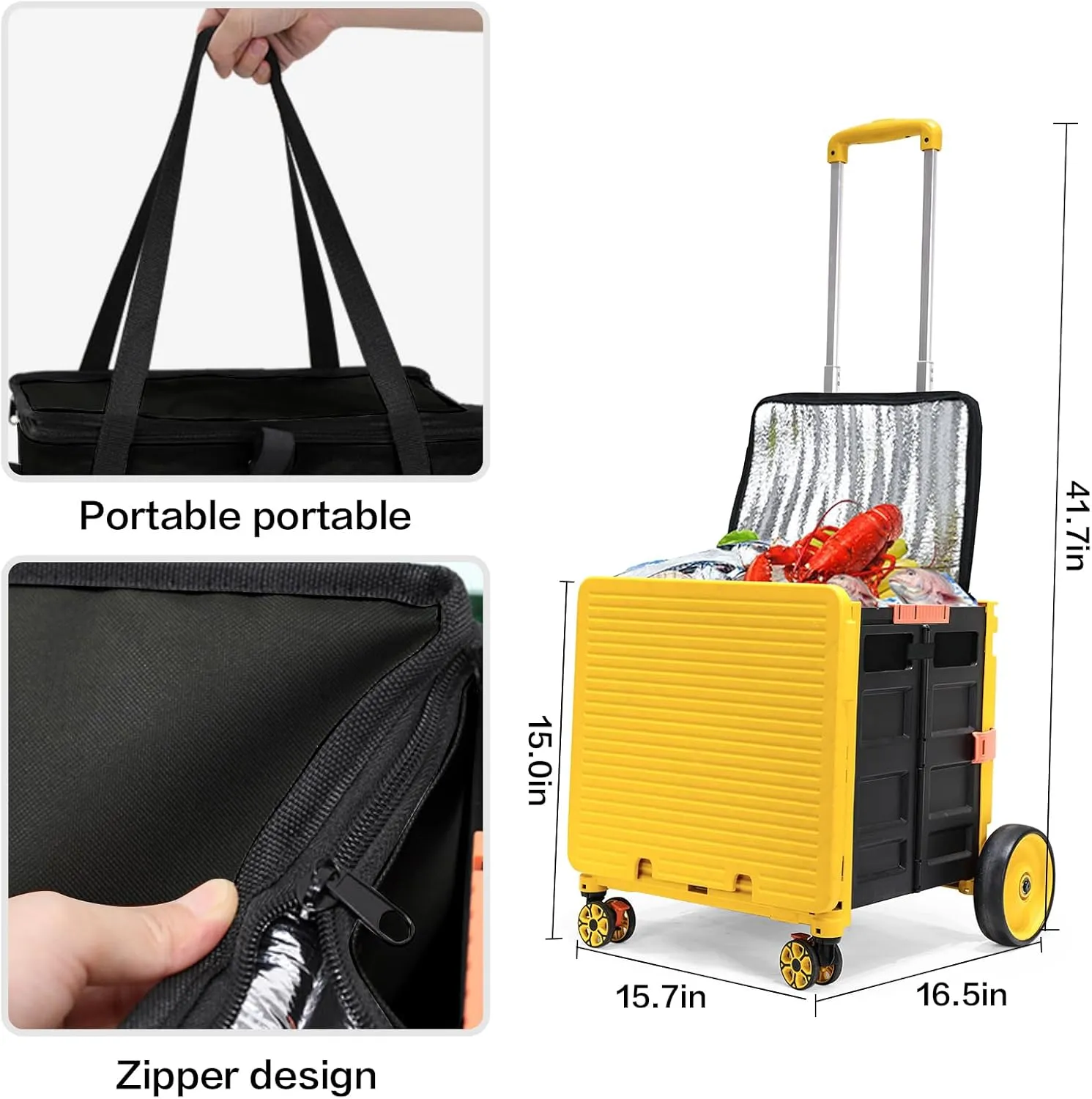 Cooler Bag Wheeled，Large Insulated Rolling Cooler Collapsible Leakproof Portable Hard Framed Ice Packs for Camping Picnic Beach Travel