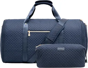 Coolife Garment Bag Carry On Convertible Travel Duffel Bag with Shoe Pouch Weekender Bag for Women Men 2 in 1 Hanging Suit Bag with Shoulder Strap Business Travel Bag (Navy, Standard)