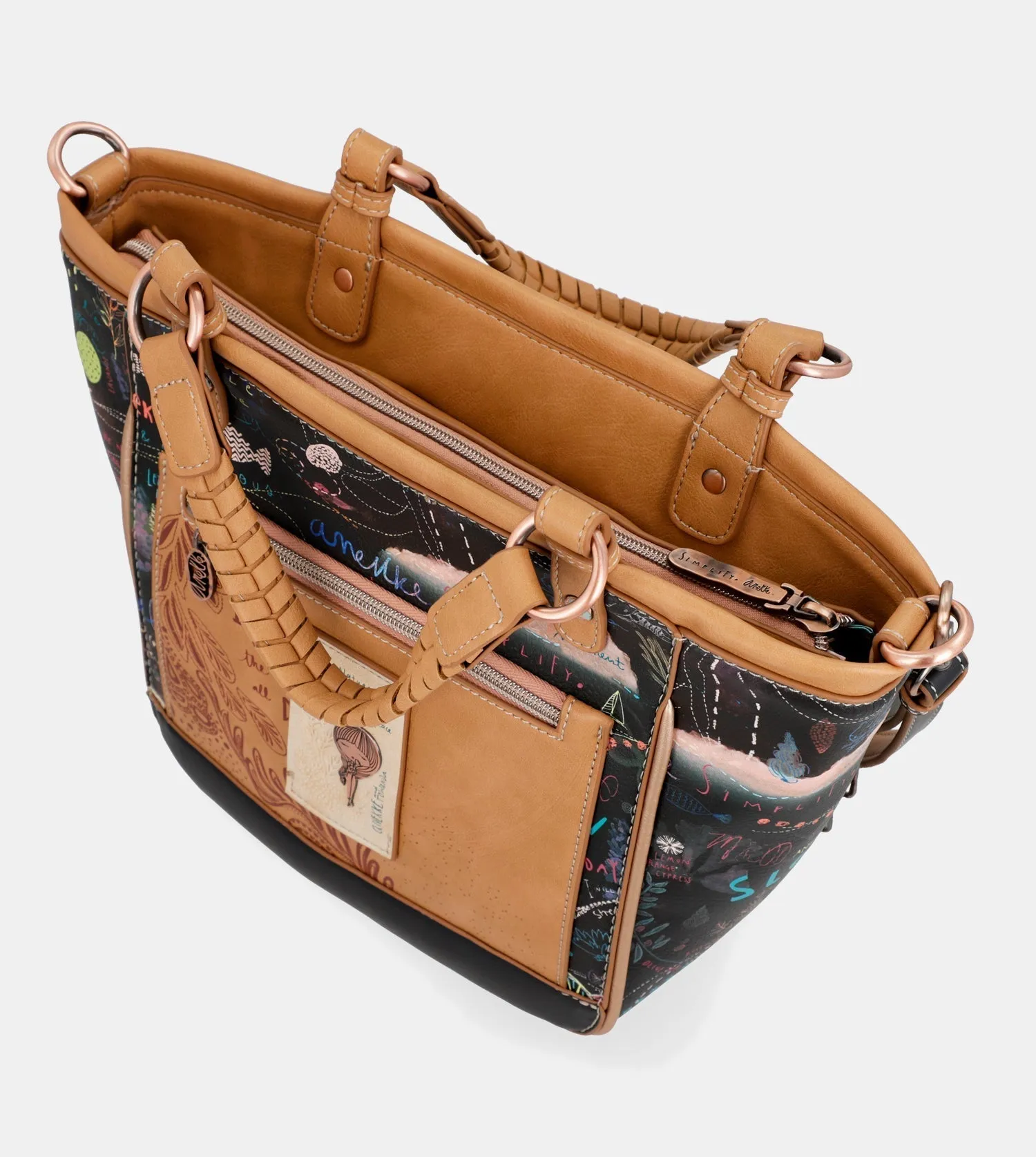 Coral Black Oval Shopper with shoulder strap
