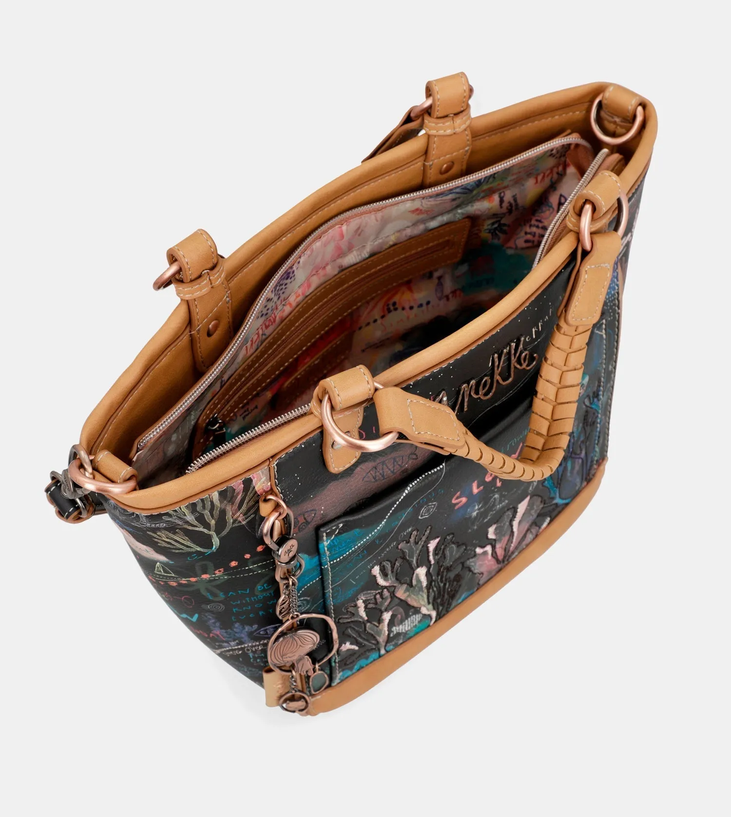 Coral Black Oval Shopper with shoulder strap