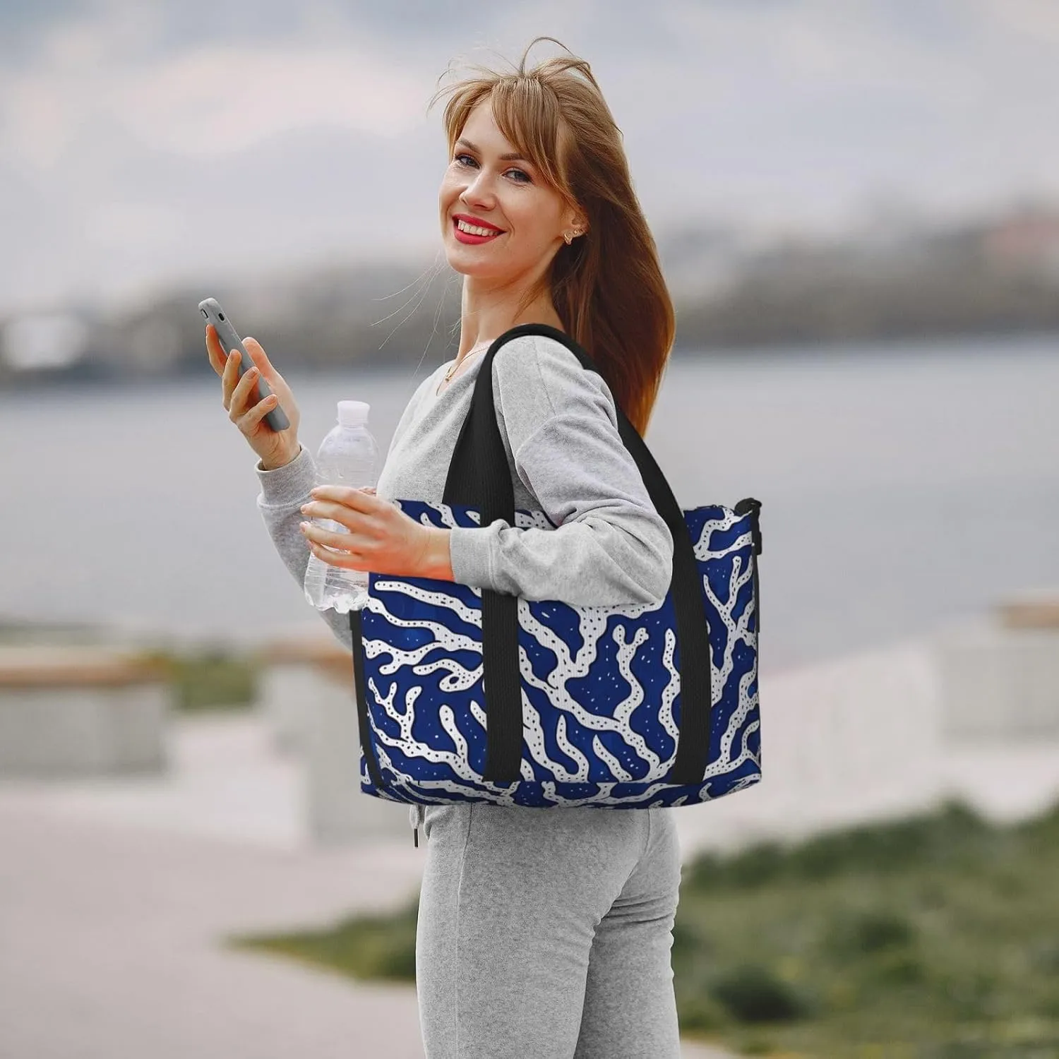 coral blue art print Travel Duffel Bag, Sports Tote Gym Bag, Swim Pool Bag Large Shoulder Tote Bag for Beach Weekender, 202-406-121