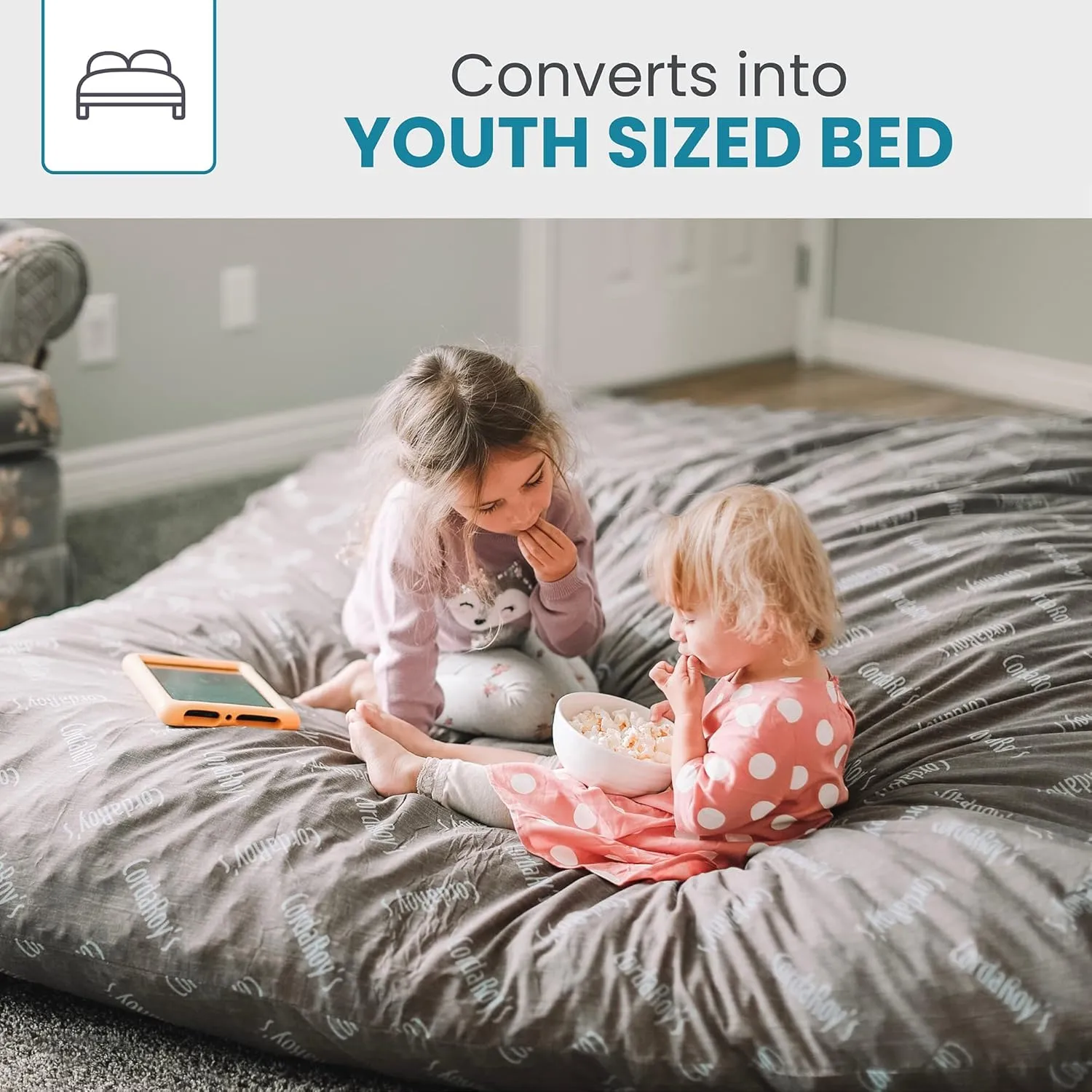 CordaRoy's Faux Fur Bean Bag-Convertible Bean Bag Chair & Bed-Machine-Washable Faux Fur Fabric Cover for Basement, Living Room, Game Room, Dorm & More - Youth Size - White | Made in The USA