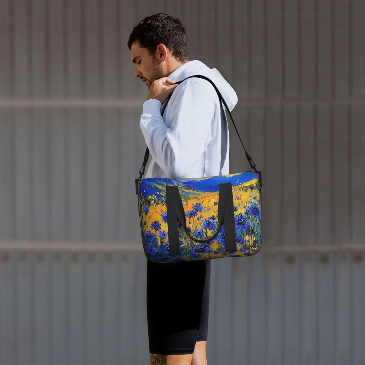 cornflowers print Travel Duffel Bag, Sports Tote Gym Bag, Swim Pool Bag Large Shoulder Tote Bag for Beach Weekender