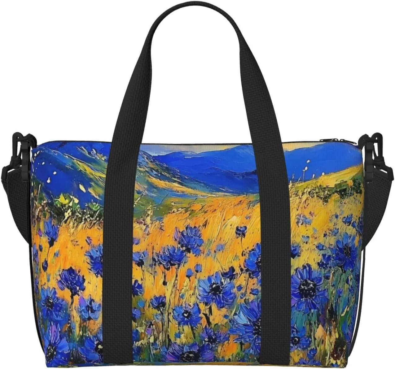 cornflowers print Travel Duffel Bag, Sports Tote Gym Bag, Swim Pool Bag Large Shoulder Tote Bag for Beach Weekender