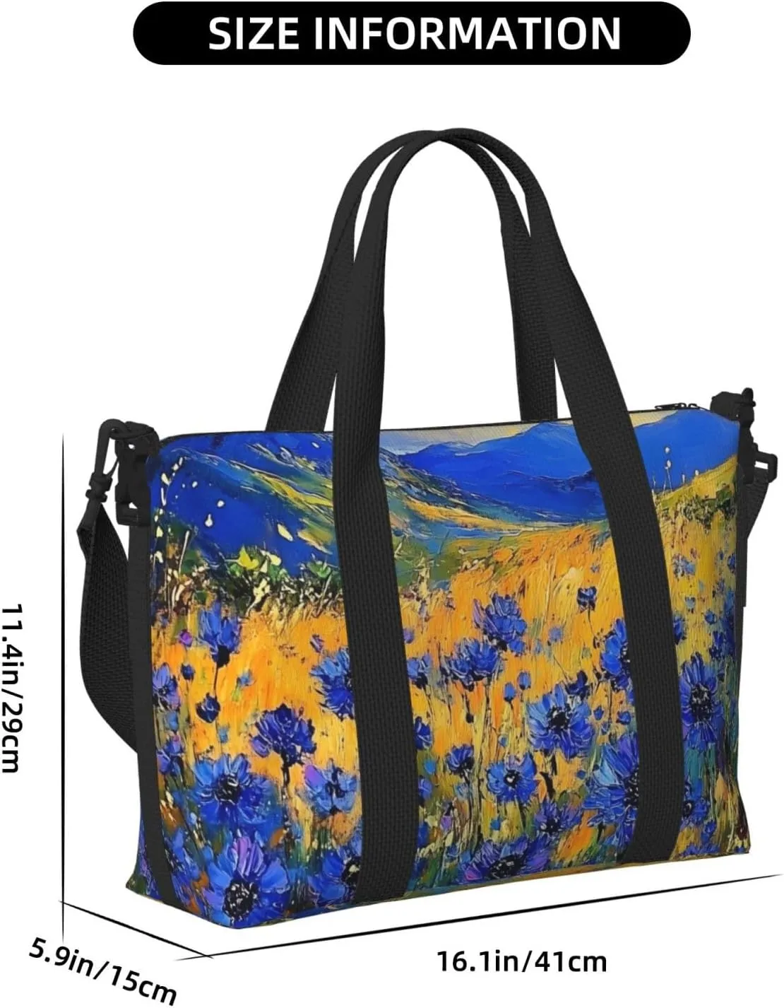 cornflowers print Travel Duffel Bag, Sports Tote Gym Bag, Swim Pool Bag Large Shoulder Tote Bag for Beach Weekender
