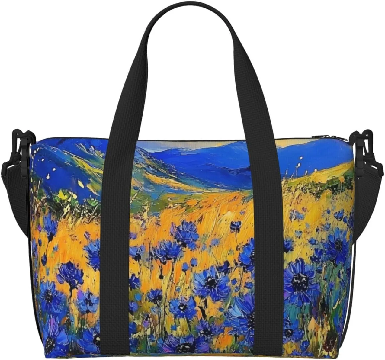 cornflowers print Travel Duffel Bag, Sports Tote Gym Bag, Swim Pool Bag Large Shoulder Tote Bag for Beach Weekender