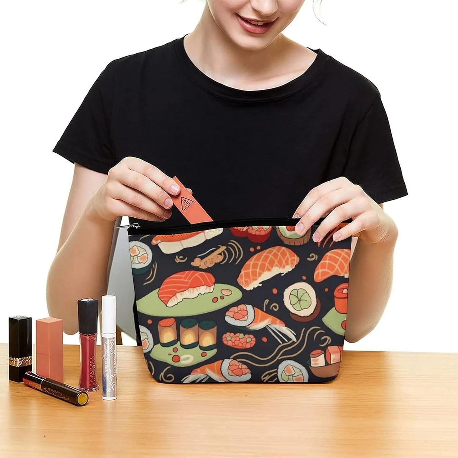 Cosmetic Bag Makeup Bags for Women Portable Makeup Bag Japanese Sushi Shrimp Makeup Case Travel Toiletry Bag for Travel Accessories